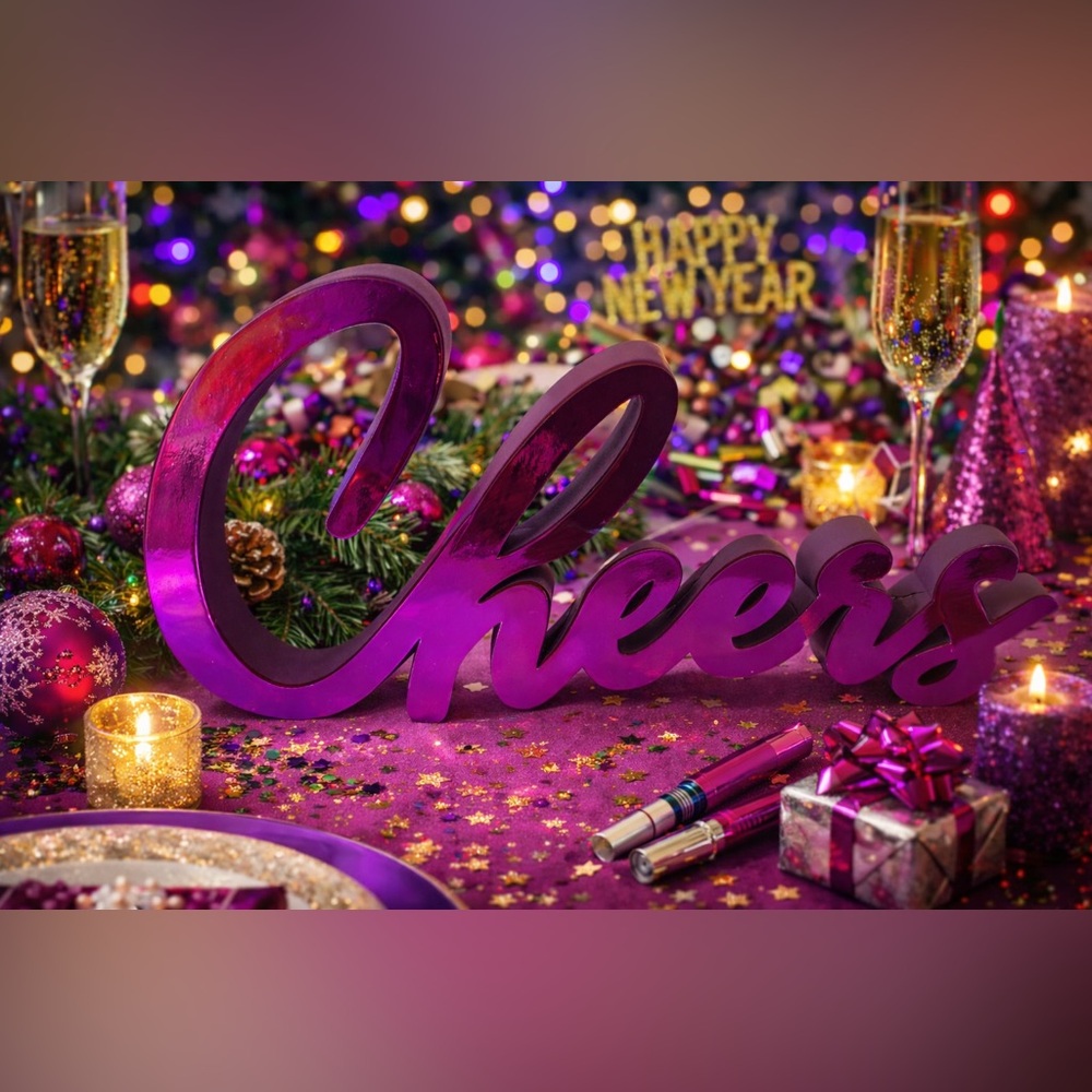 Cheers cursive metallic free standing sign NEW NWT Christmas new years Xmas